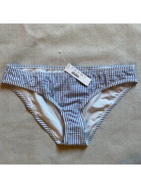 NWT J Crew Women’s Seersucker Bikini Bottom, Blue, Sz M